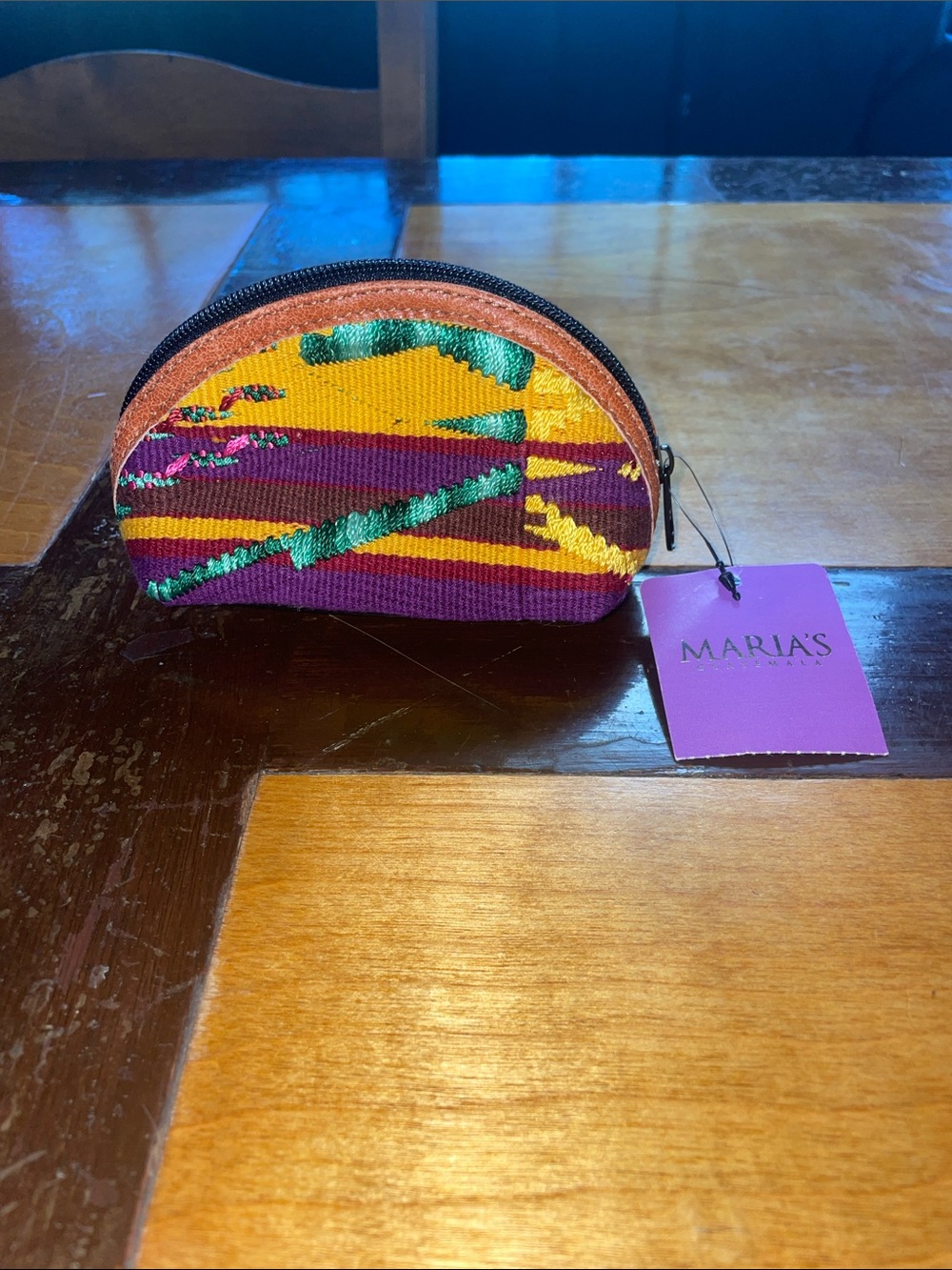 Artisan Woven Coin Purse in Yellow and Purple, and greens